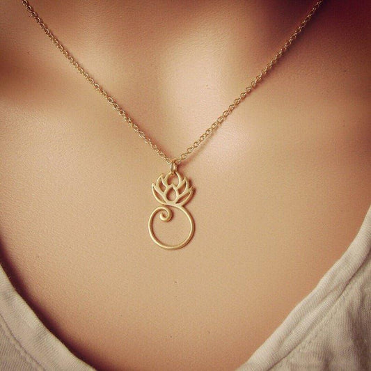 Collier pendentif fleur de lotus plat yoga minimaliste plaqué or / or rose / argent