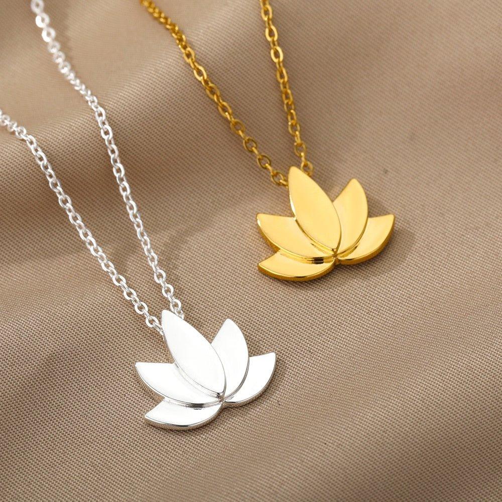 Collier pendentif fleur de lotus relief plein plaqué or / argent - MonPendentif