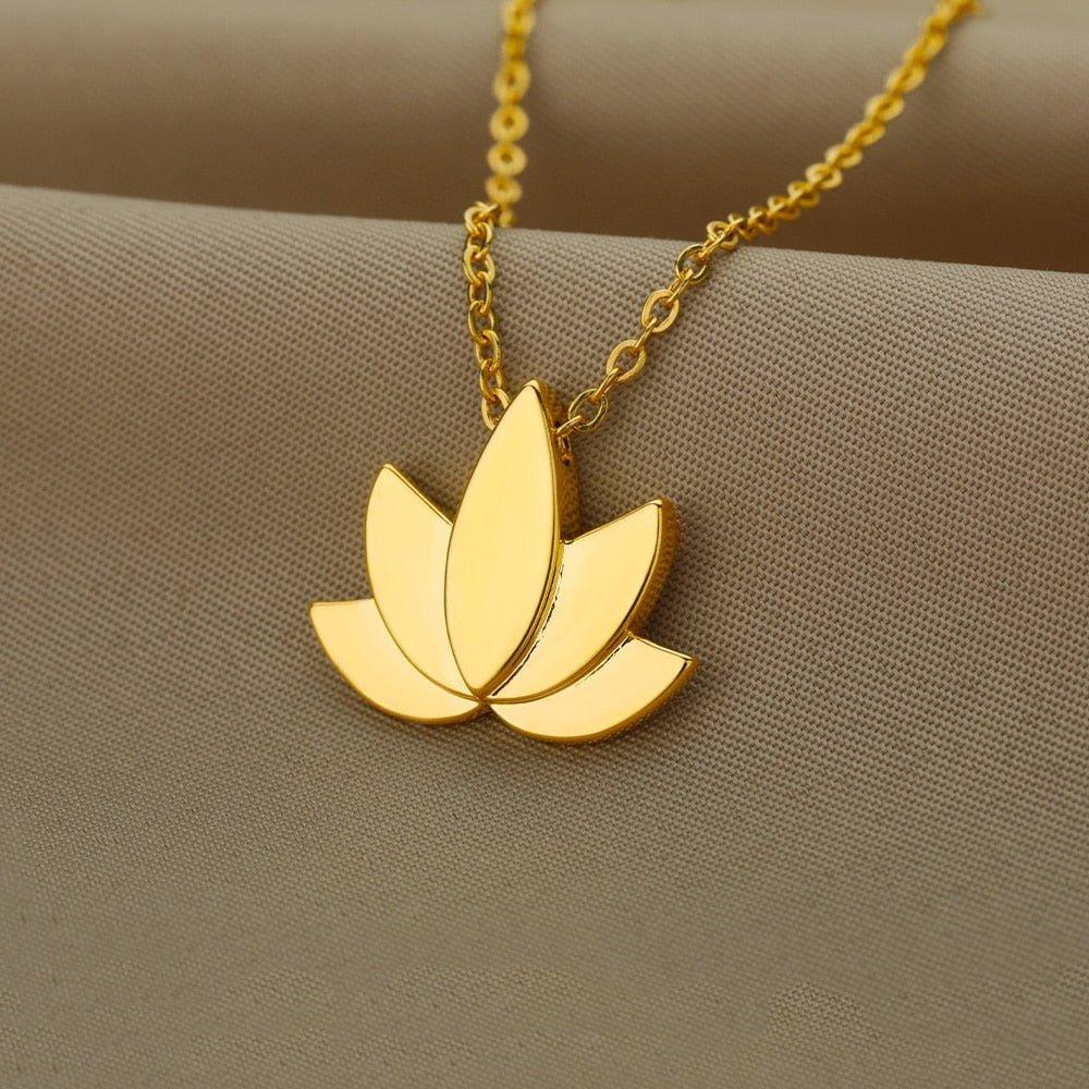 Collier pendentif fleur de lotus relief plein plaqué or / argent - MonPendentif