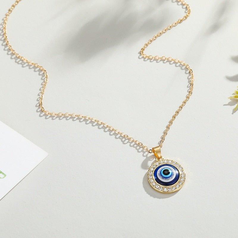 Collier pendentif grand œil bleu rond - MonPendentif