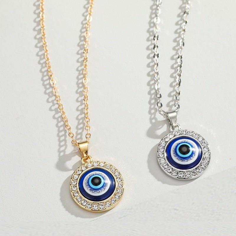 Collier pendentif grand œil bleu rond