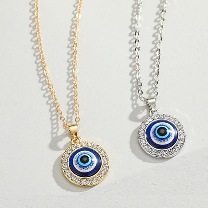 Collier pendentif grand œil bleu rond