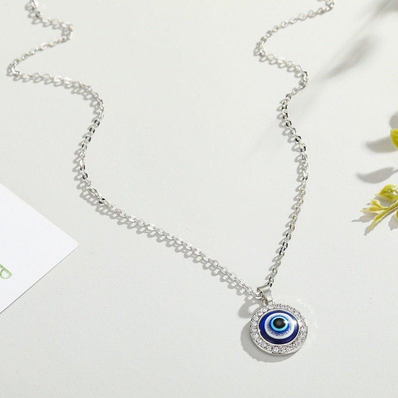 Collier pendentif grand œil bleu rond
