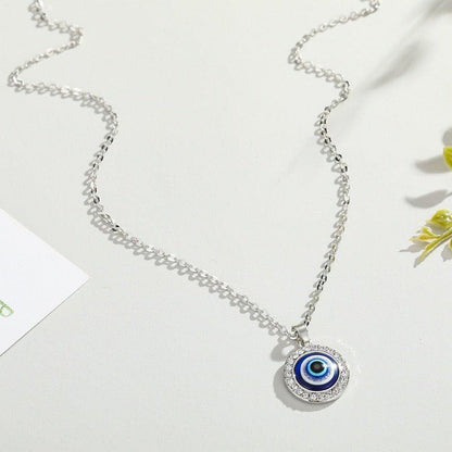 Collier pendentif grand œil bleu rond