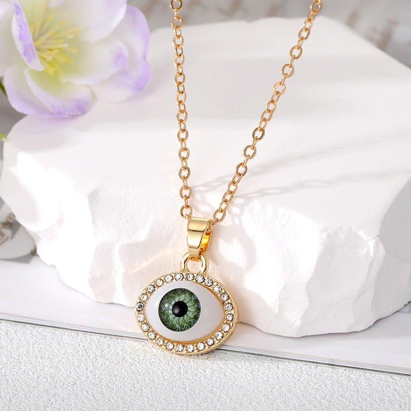 Collier pendentif grand oeil entouré de strass - MonPendentif