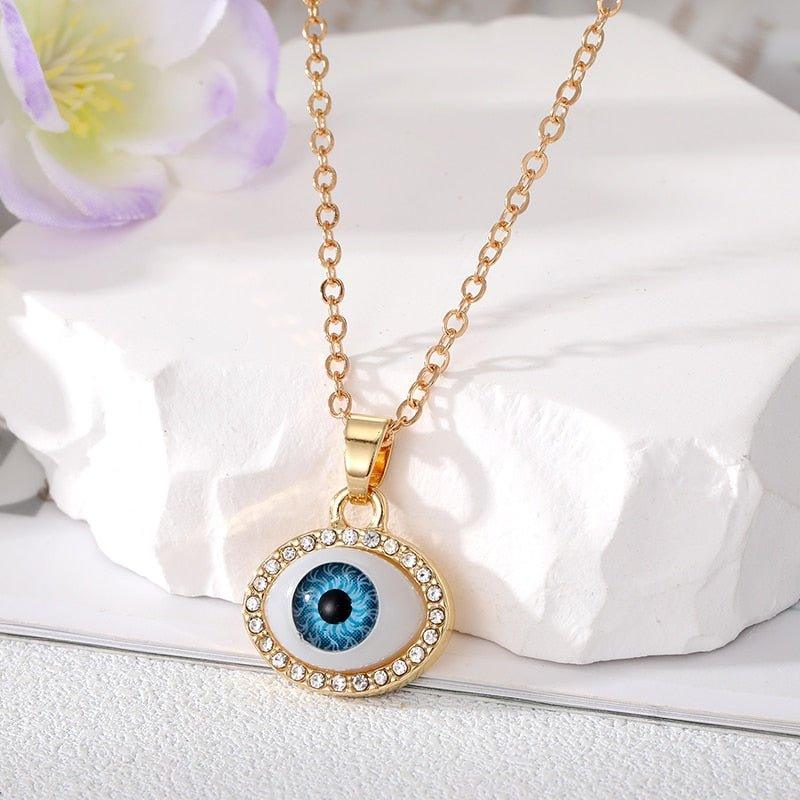 Collier pendentif grand oeil entouré de strass - MonPendentif