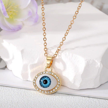 Collier pendentif grand oeil entouré de strass - MonPendentif