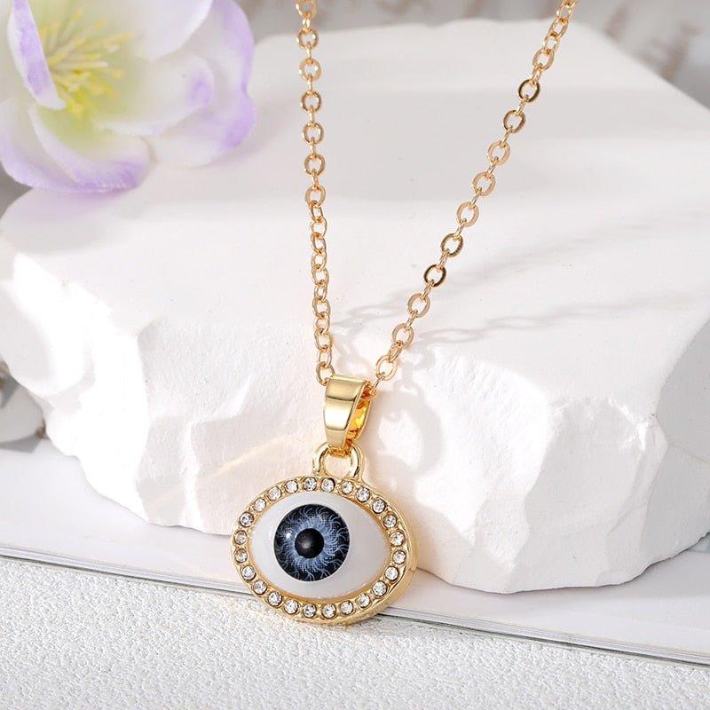 Collier pendentif grand oeil entouré de strass - MonPendentif