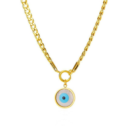 Collier pendentif grand oeil rond plaqué or chaîne épaisse