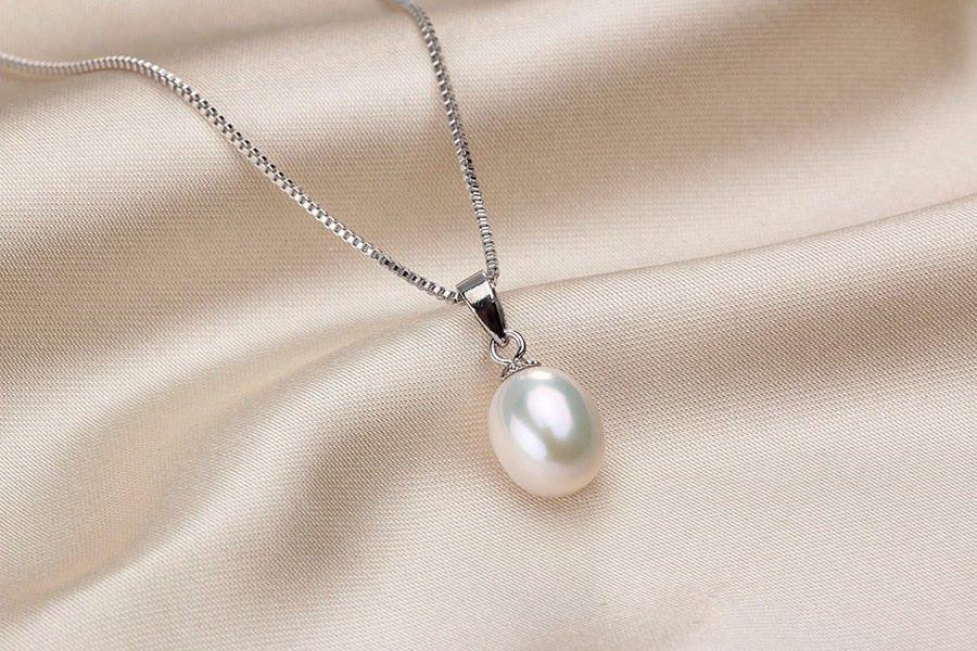 Collier pendentif grosse perle plaqué argent 925