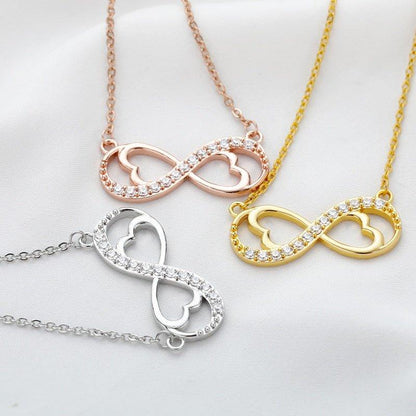 Collier pendentif infini coeur intérieur avec cristal plaqué or / or rose / argent