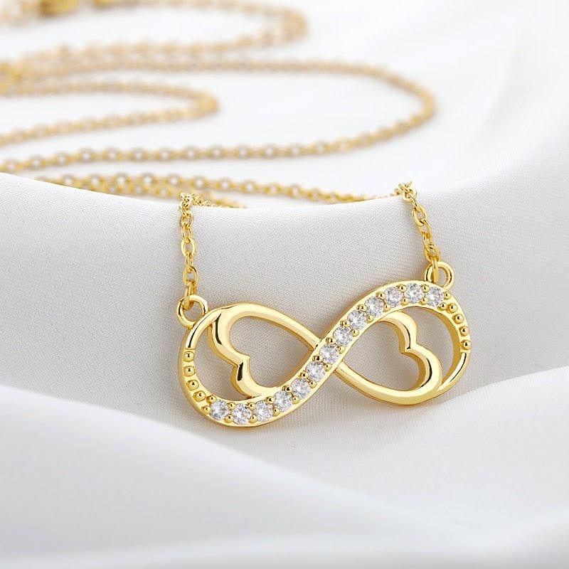Collier pendentif infini coeur intérieur avec cristal plaqué or / or rose / argent