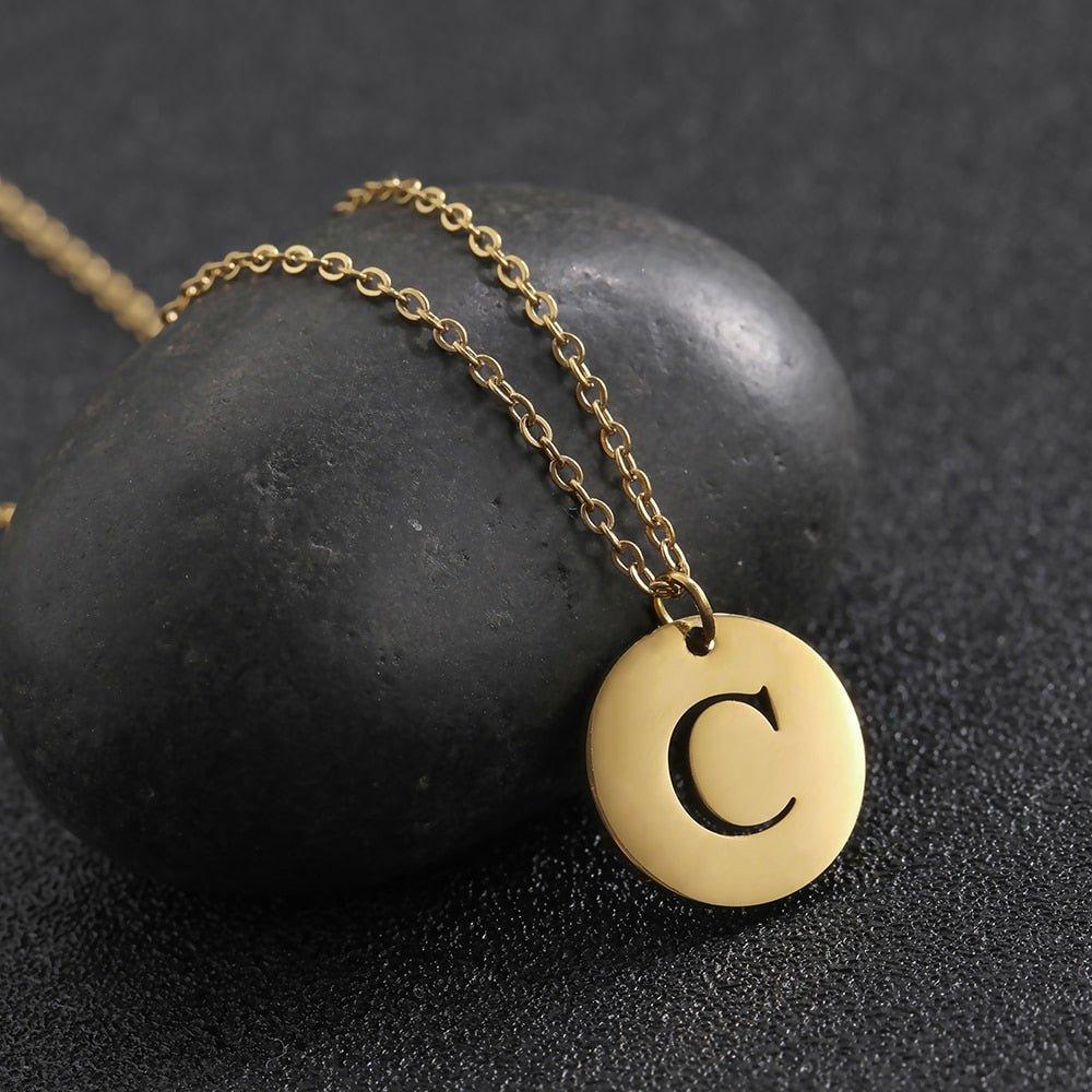 Collier pendentif lettre initiale cercle plat - MonPendentif