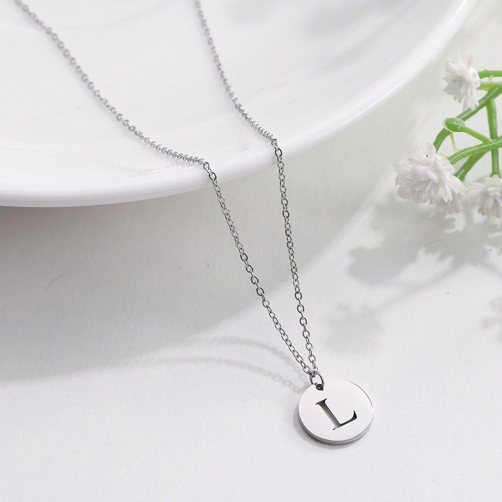 Collier pendentif lettre initiale cercle plat - MonPendentif
