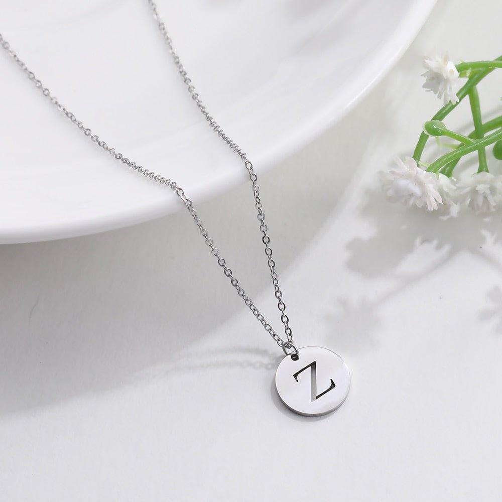 Collier pendentif lettre initiale cercle plat - MonPendentif