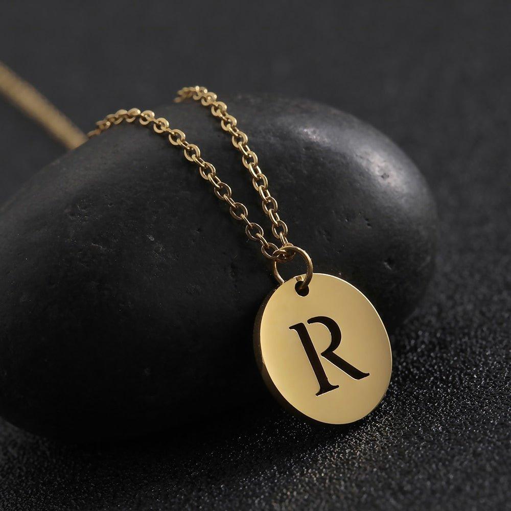 Collier pendentif lettre initiale cercle plat - MonPendentif