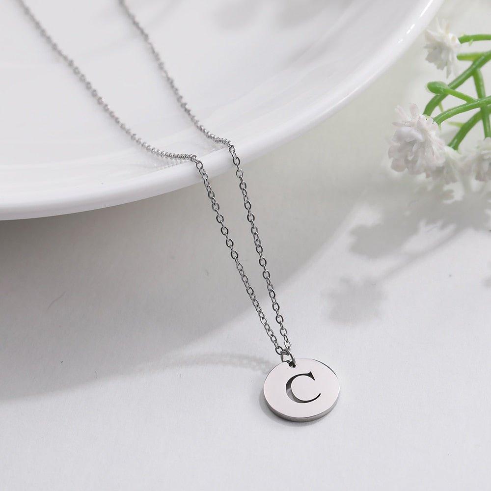 Collier pendentif lettre initiale cercle plat - MonPendentif