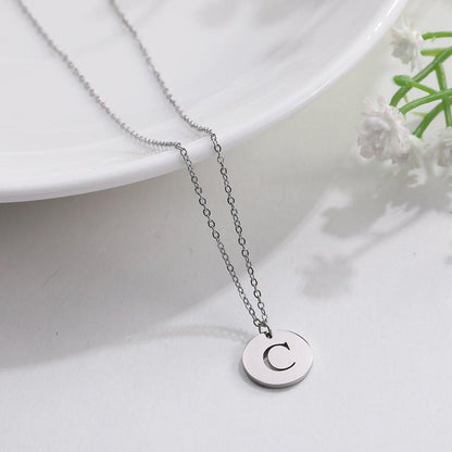 Collier pendentif lettre initiale cercle plat - MonPendentif