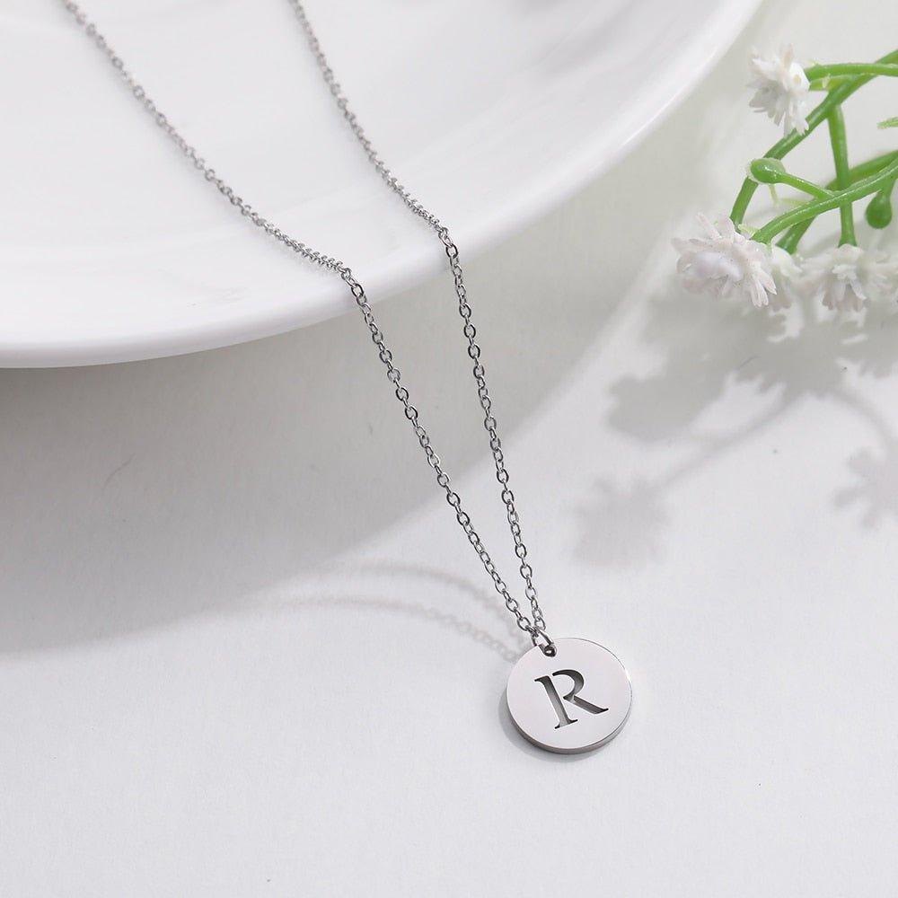 Collier pendentif lettre initiale cercle plat - MonPendentif