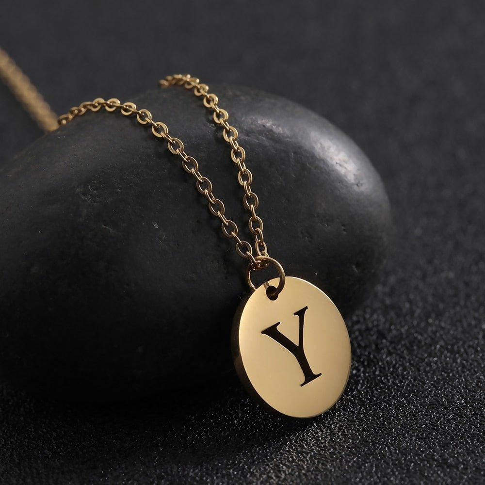 Collier pendentif lettre initiale cercle plat - MonPendentif