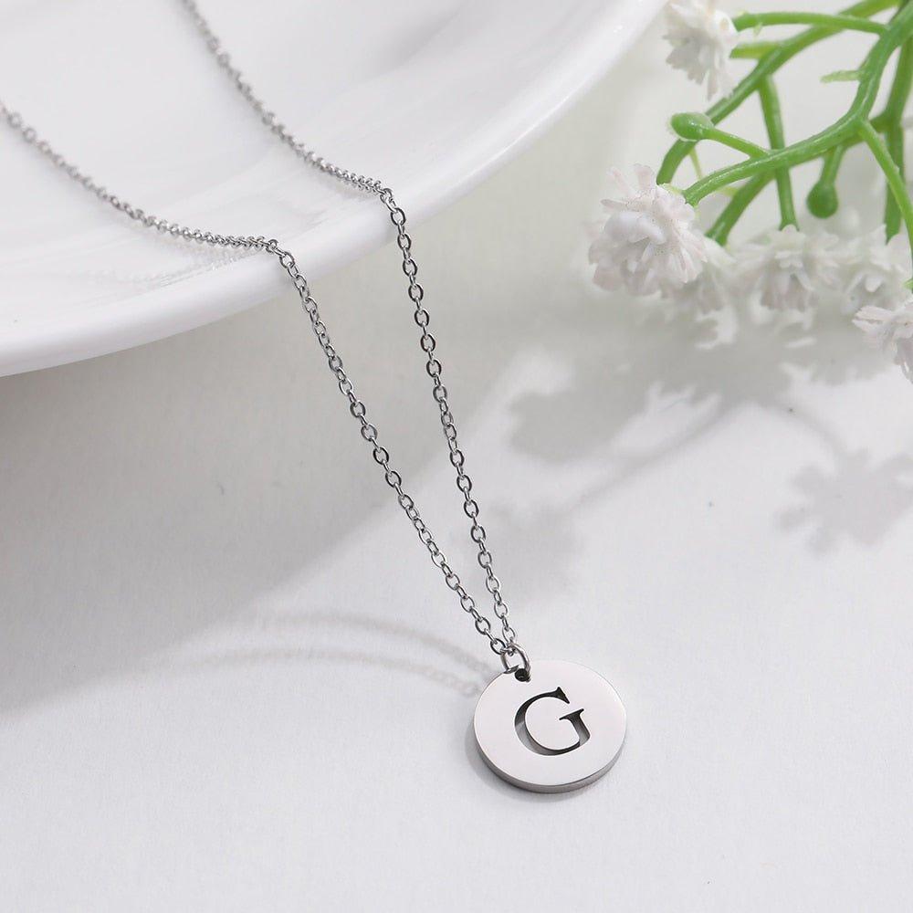 Collier pendentif lettre initiale cercle plat - MonPendentif