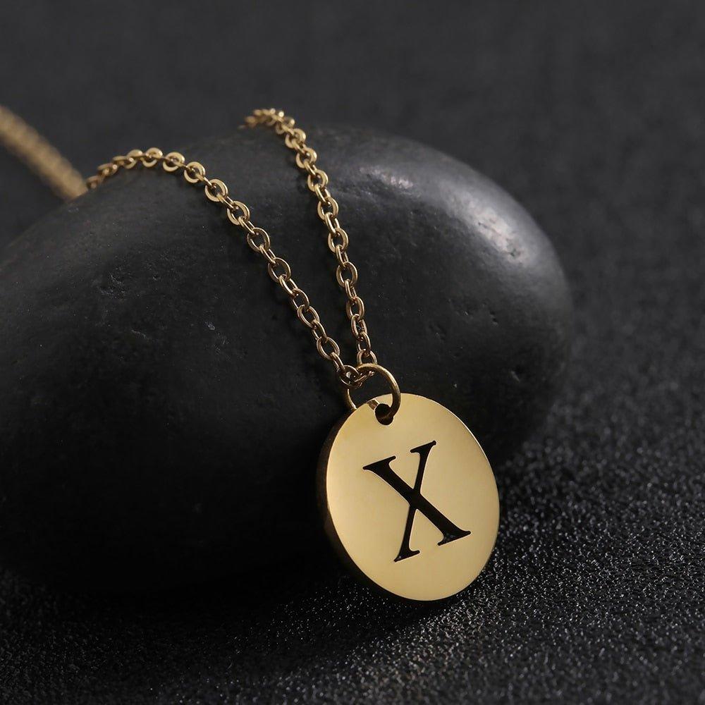 Collier pendentif lettre initiale cercle plat - MonPendentif