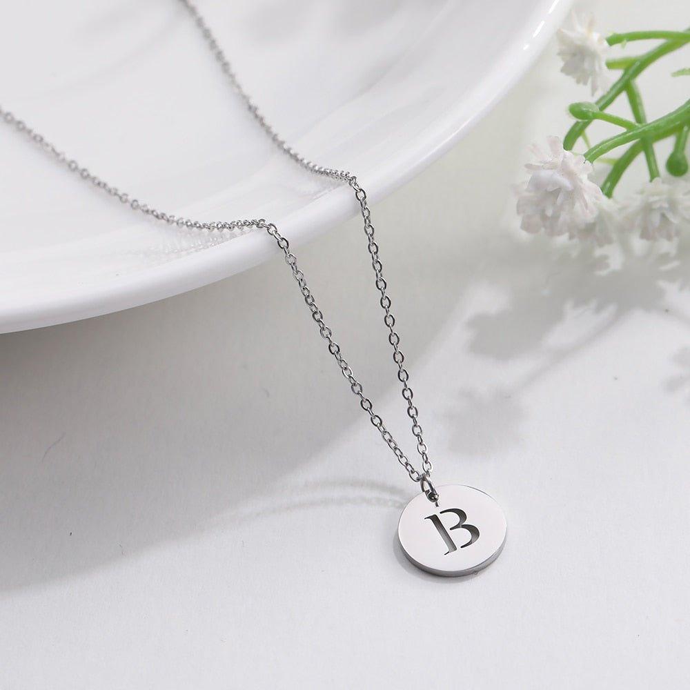 Collier pendentif lettre initiale cercle plat - MonPendentif