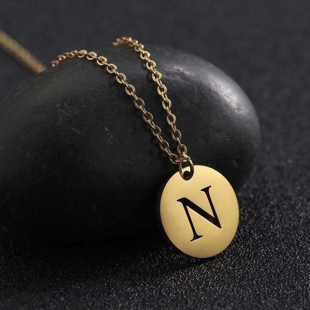 Collier pendentif lettre initiale cercle plat - MonPendentif