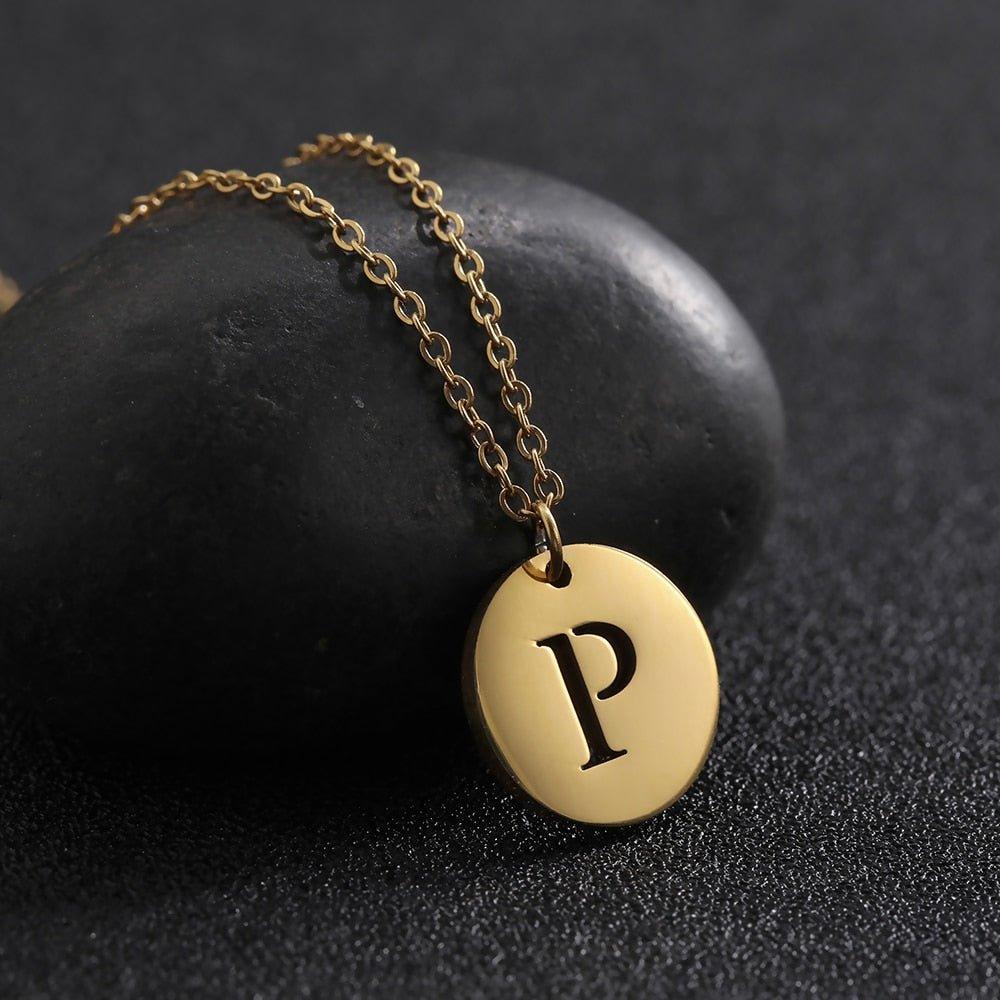 Collier pendentif lettre initiale cercle plat - MonPendentif