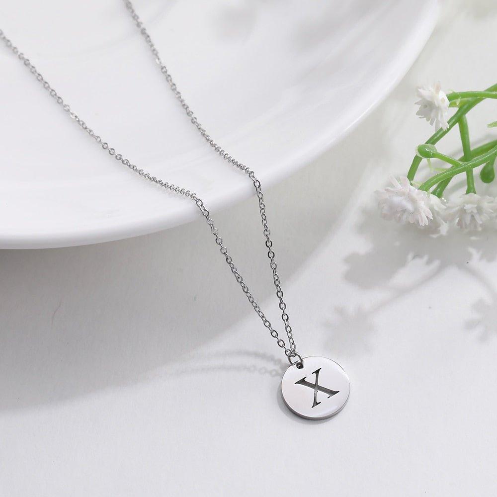 Collier pendentif lettre initiale cercle plat - MonPendentif