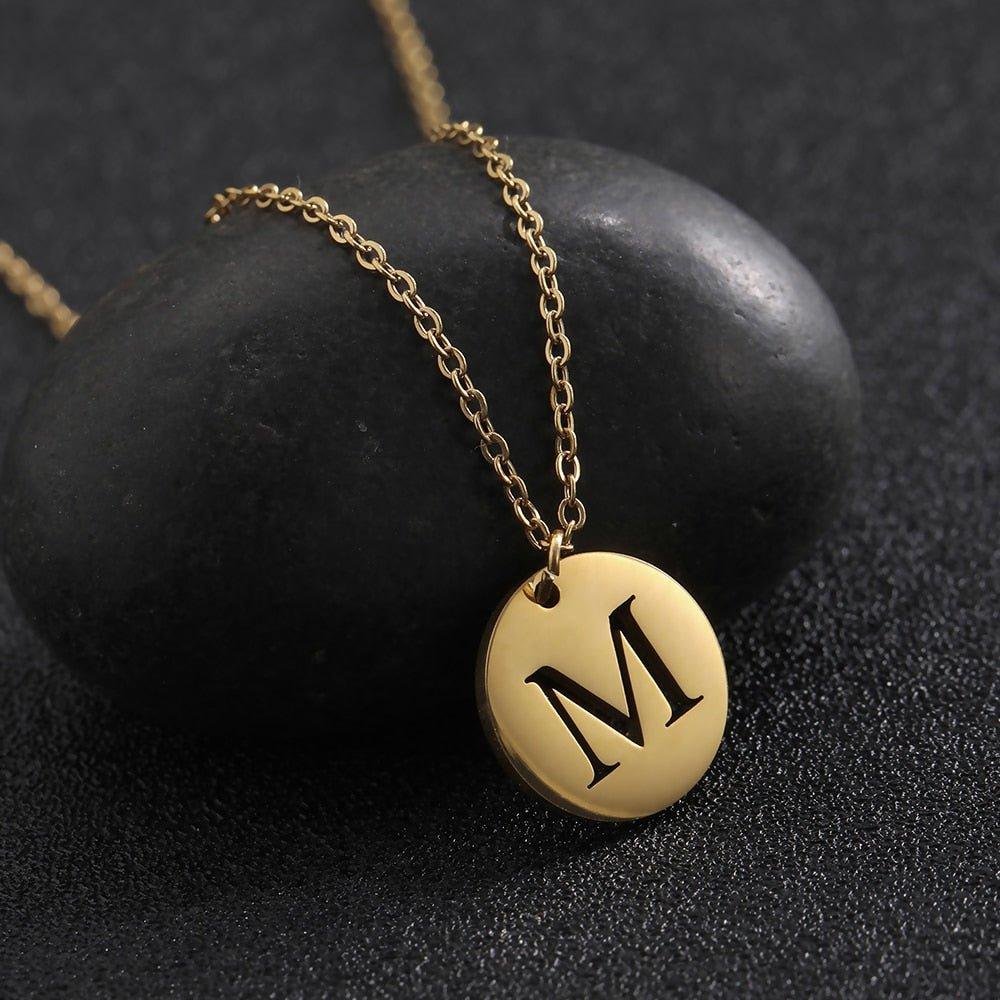 Collier pendentif lettre initiale cercle plat - MonPendentif