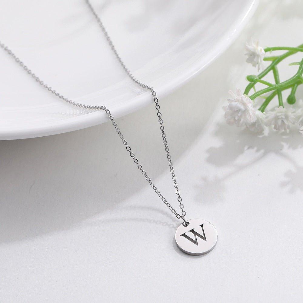 Collier pendentif lettre initiale cercle plat - MonPendentif