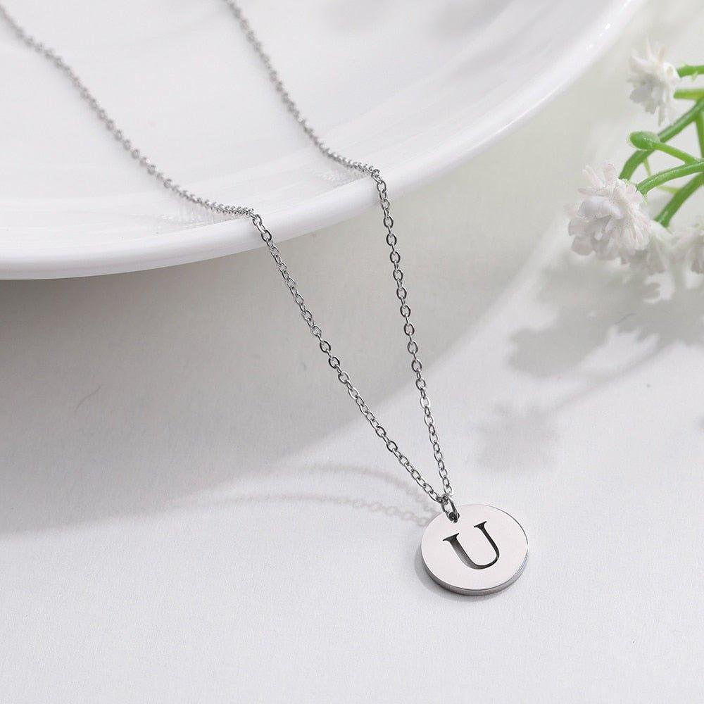 Collier pendentif lettre initiale cercle plat - MonPendentif