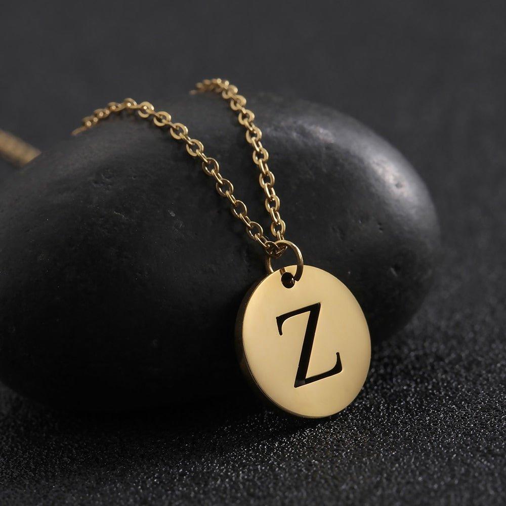 Collier pendentif lettre initiale cercle plat - MonPendentif