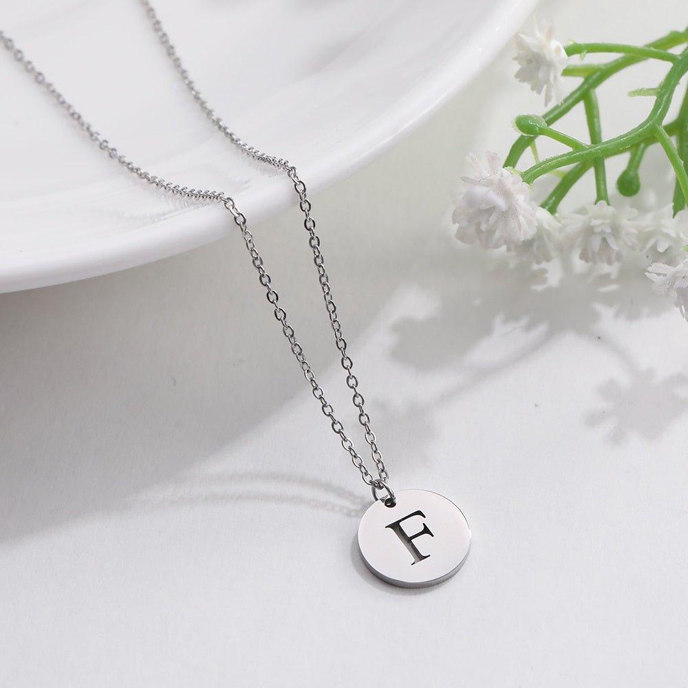 Collier pendentif lettre initiale cercle plat - MonPendentif