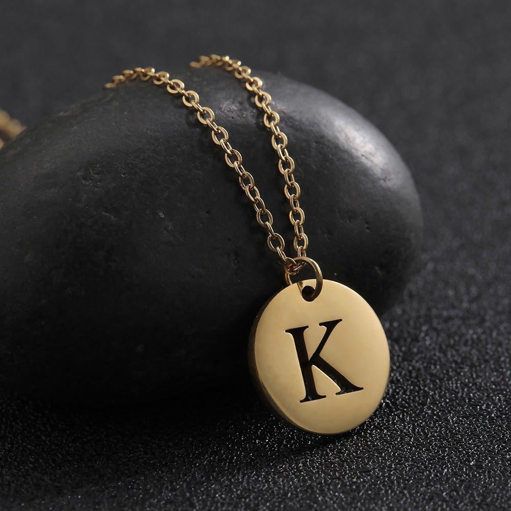 Collier pendentif lettre initiale cercle plat - MonPendentif