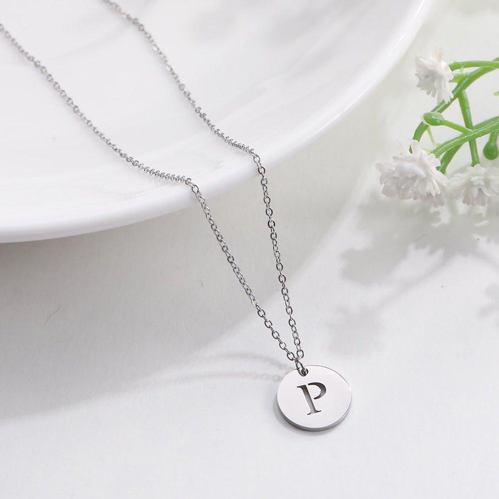 Collier pendentif lettre initiale cercle plat - MonPendentif