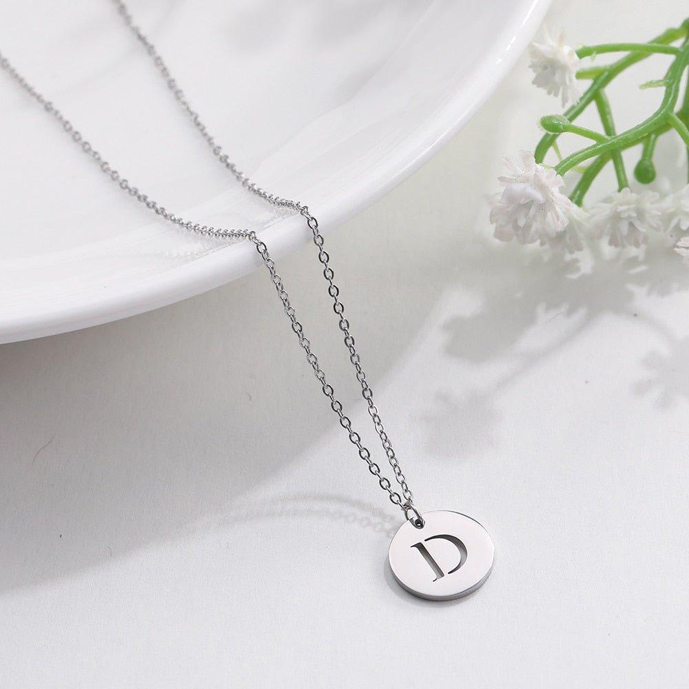 Collier pendentif lettre initiale cercle plat - MonPendentif