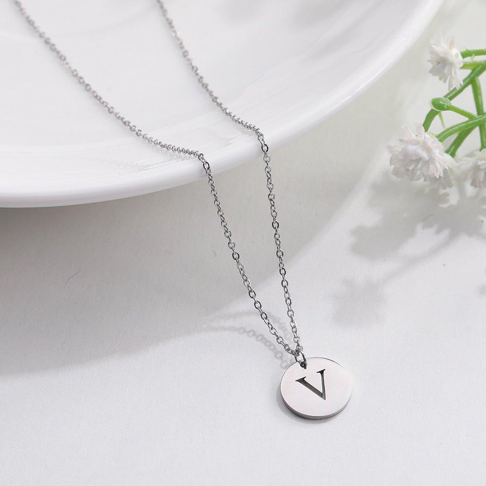 Collier pendentif lettre initiale cercle plat - MonPendentif