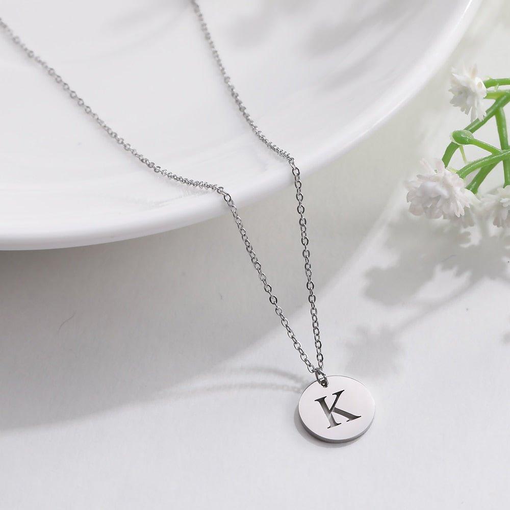 Collier pendentif lettre initiale cercle plat - MonPendentif