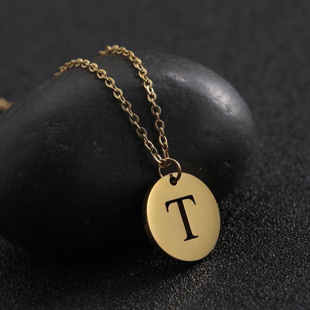 Collier pendentif lettre initiale cercle plat - MonPendentif