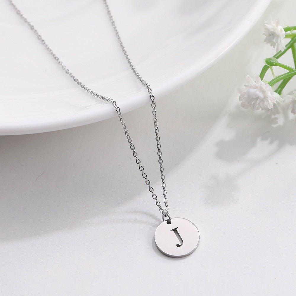 Collier pendentif lettre initiale cercle plat - MonPendentif