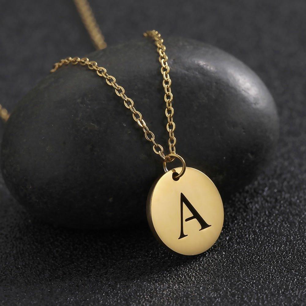Collier pendentif lettre initiale cercle plat - MonPendentif