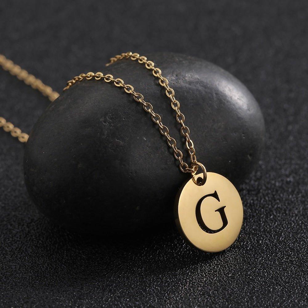 Collier pendentif lettre initiale cercle plat - MonPendentif