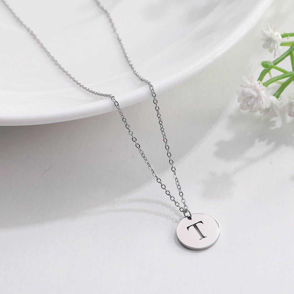 Collier pendentif lettre initiale cercle plat - MonPendentif
