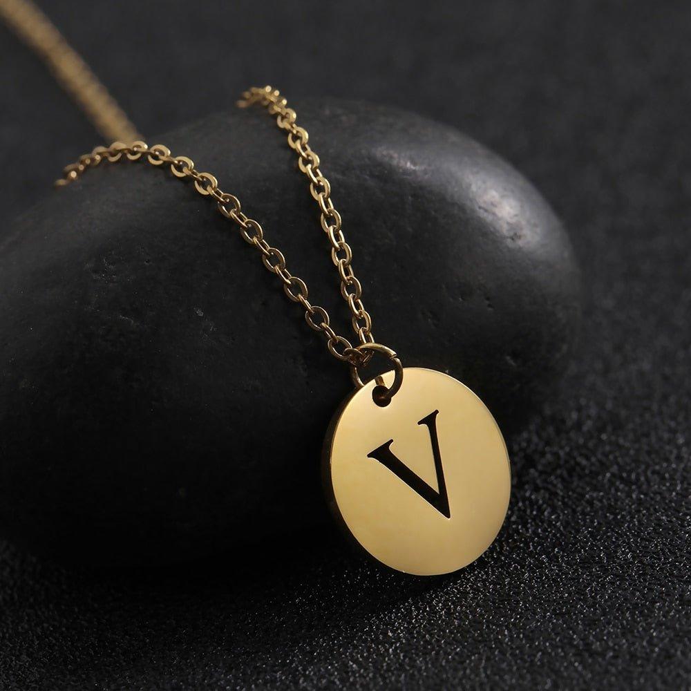 Collier pendentif lettre initiale cercle plat - MonPendentif