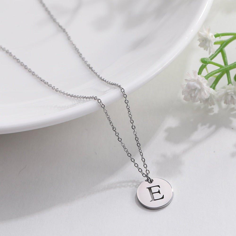 Collier pendentif lettre initiale cercle plat - MonPendentif