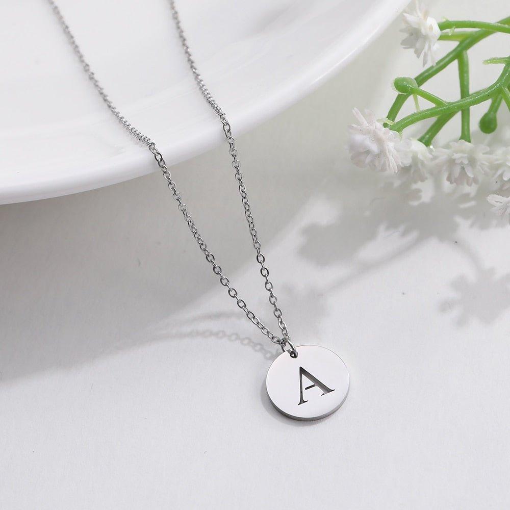 Collier pendentif lettre initiale cercle plat - MonPendentif