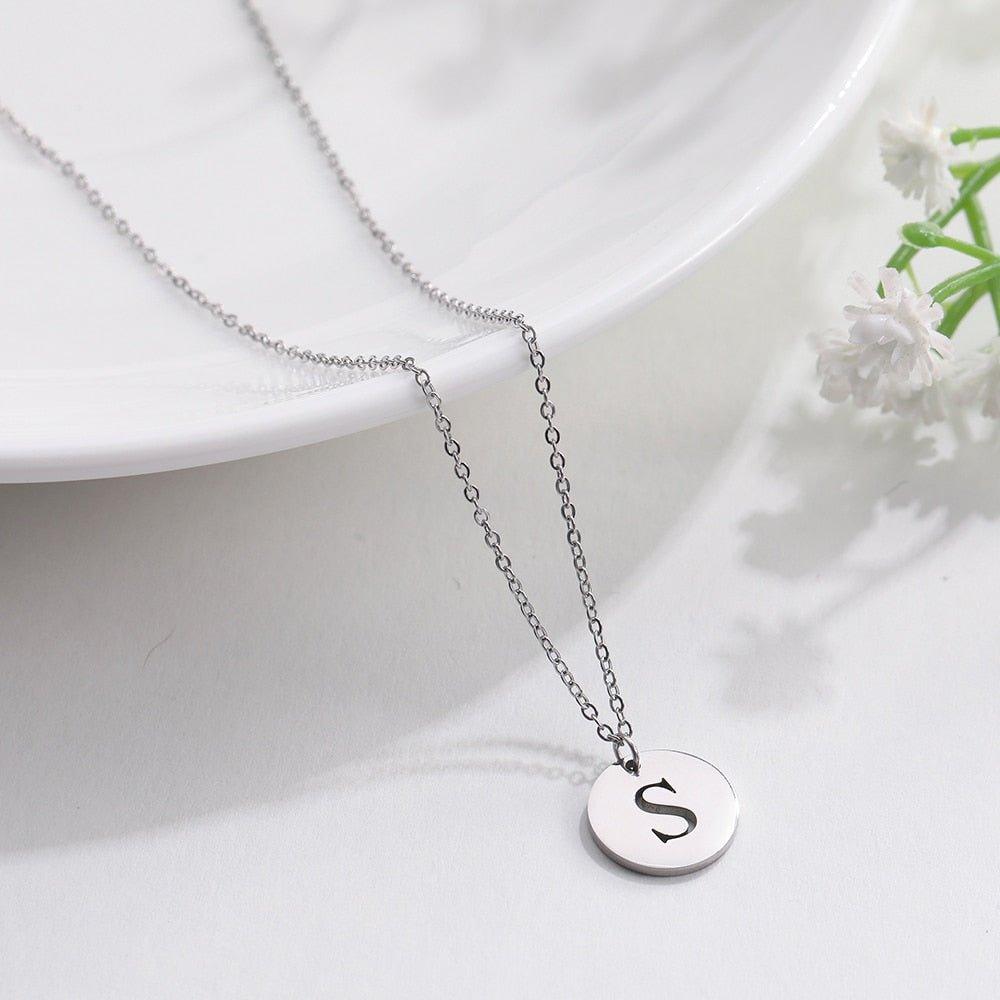 Collier pendentif lettre initiale cercle plat - MonPendentif