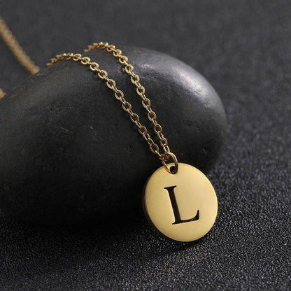 Collier pendentif lettre initiale cercle plat - MonPendentif